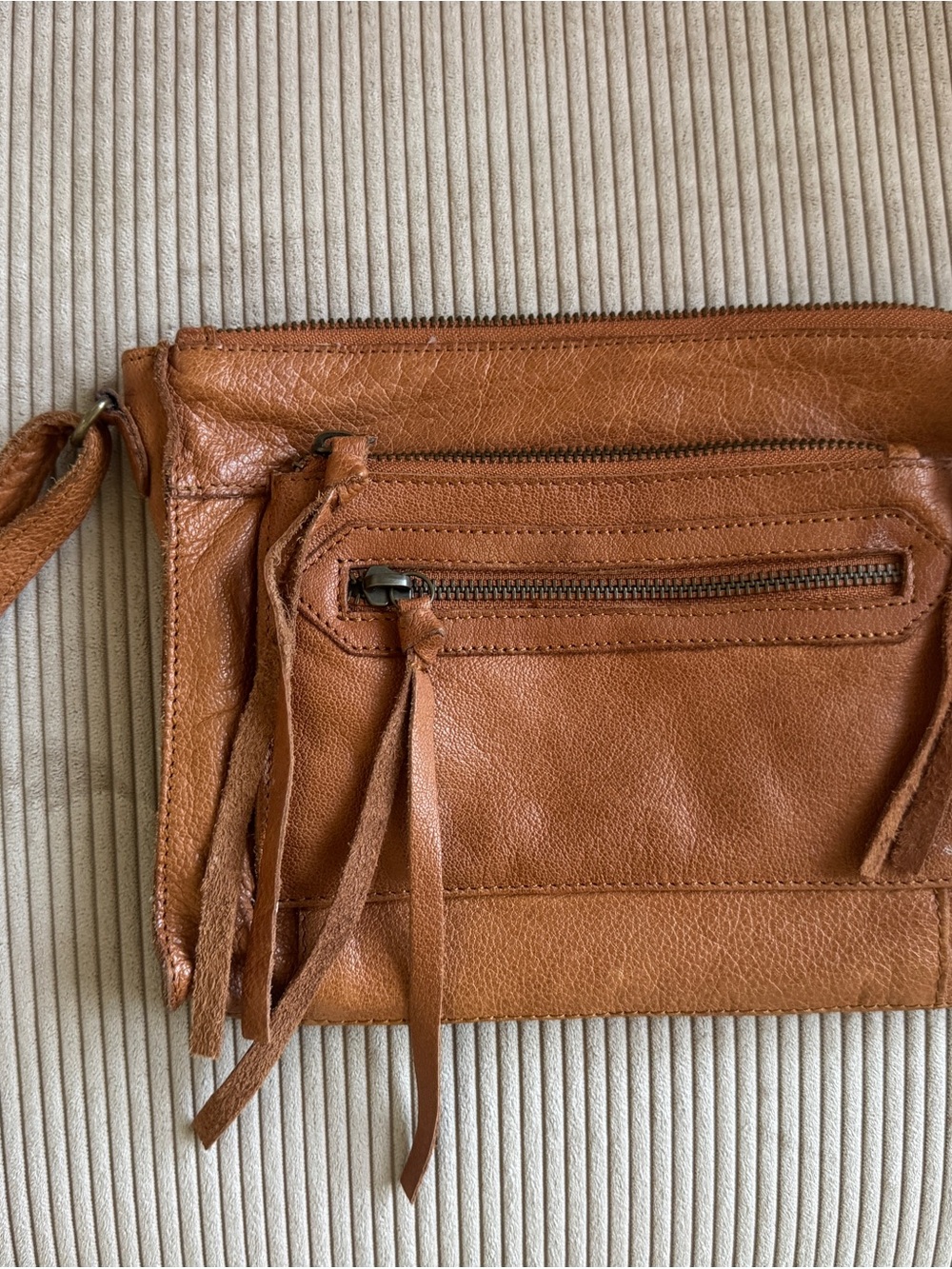 Leather Wristlet Clutch in Cognac Brown